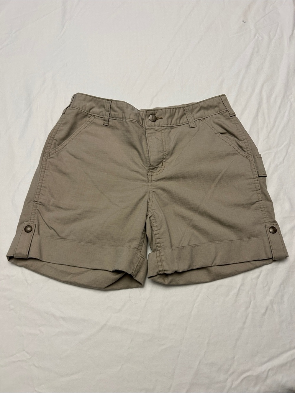Carhartt Tan Canvas Work Shorts Women’s Size 8 Elastic Waist